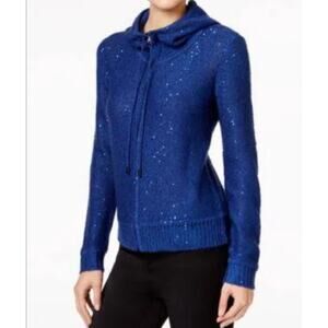 Anne Klein  Sequined Texture Knit Woman Sweater Hoodie Size Large $99 Value NWT